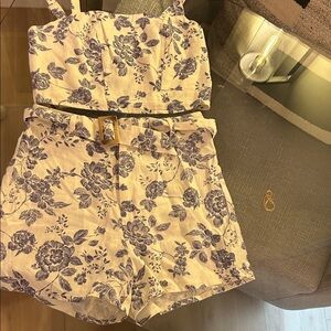 Floral Two-Piece Set in Cream and Blue